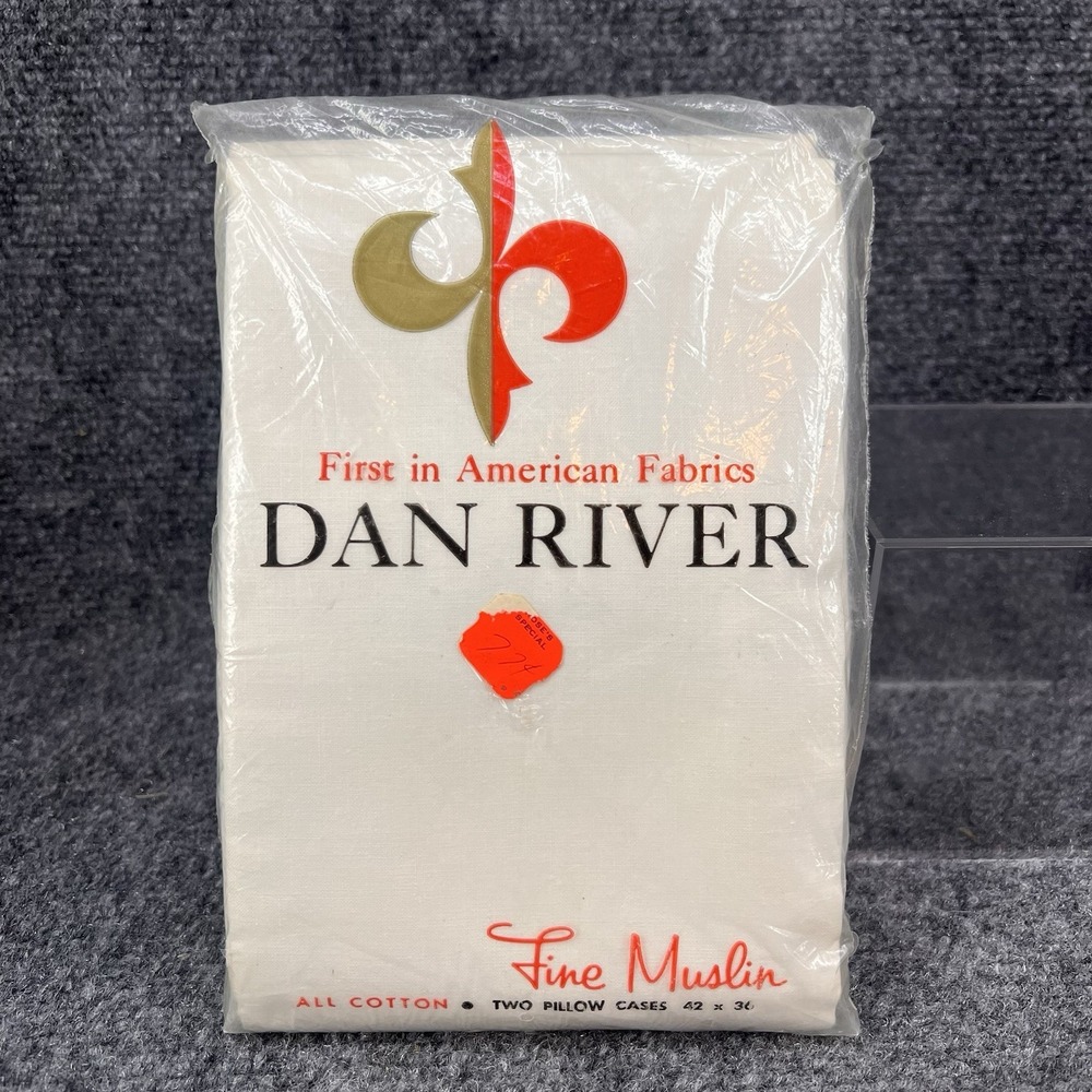 Vintage New Dan River Fine Muslin White Pillow Cases 42x36 All Cotton USA